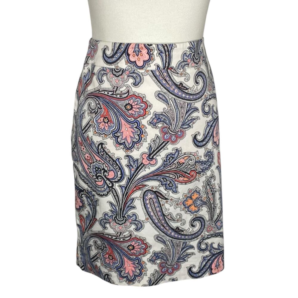 Ann Taylor Petite Paisley Pencil Skirt Pink Blue 14P Straight Lined Career Work